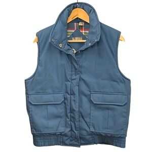 Whitefish Bay Vintage Puffer Vest M Blue Plaid Lined Outdoor Retro Campcore